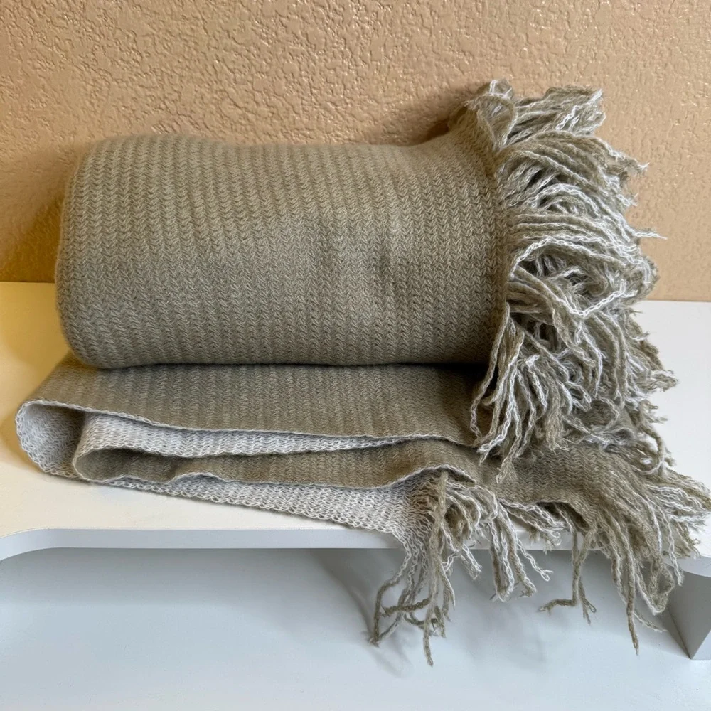 Williams Sonoma Tan Fringed Throw